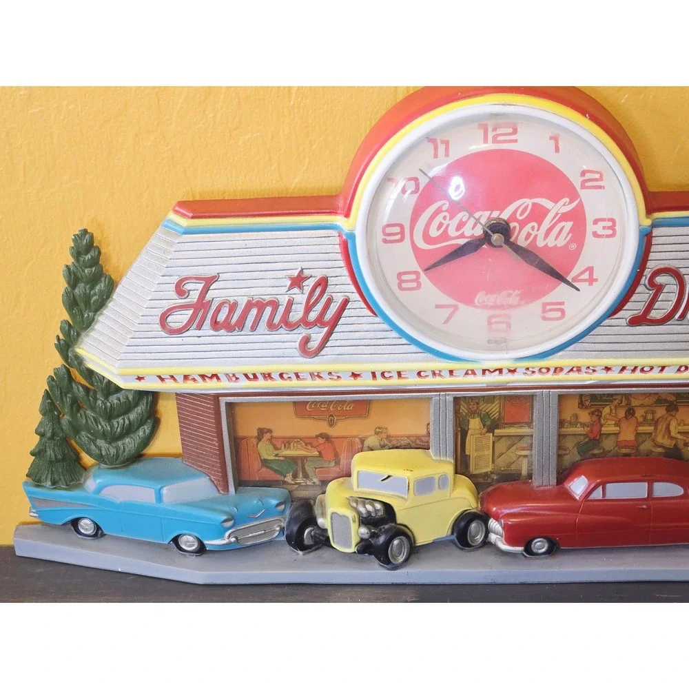 Coca-Cola Family Drive-In Wall Clock Vintage Burwood Products Retro 1988 WORKS